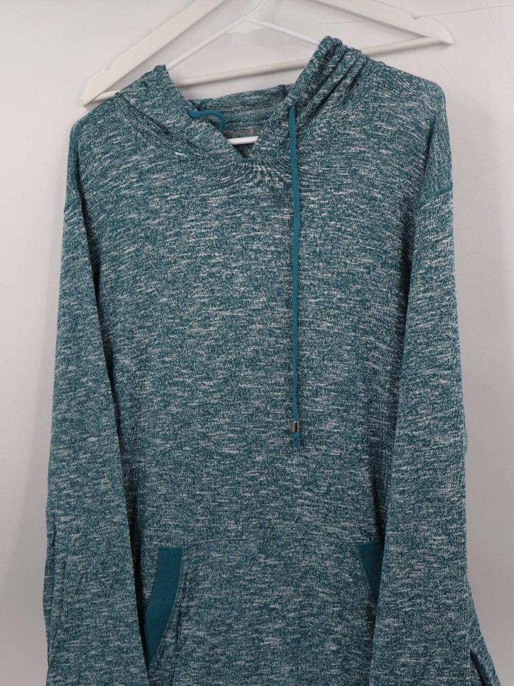 Dreams & Co Hoodie Dress Womens 1X Teal Green Marled Knit Long Sleeve Loungewear